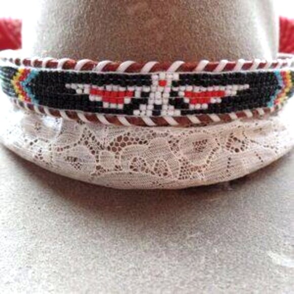 Hat Band Or Kids Belt Beaded/ Leather - Picture 1 of 10